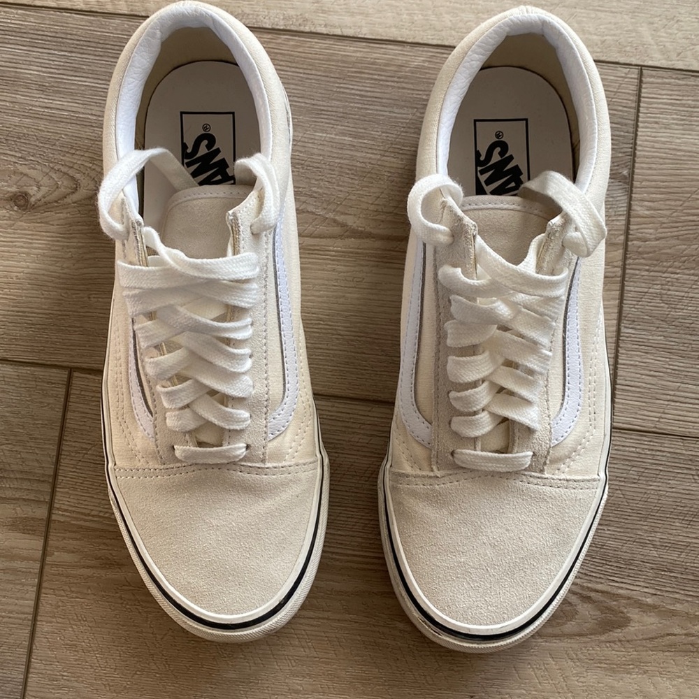 Cream & white Vans